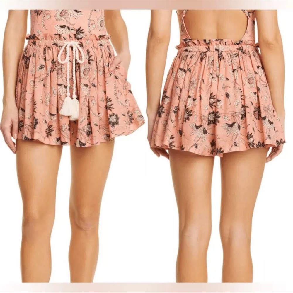 Ulla Johnson Women's Paloma Tie Waist Shorts Floral Cotton Blend Size Large